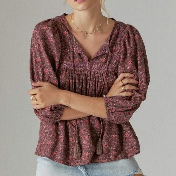 Lucky Brand Mix Print Peasant Top, XS, Multicolor - Picture 1 of 5